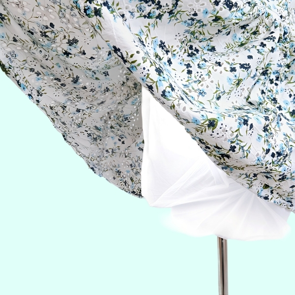 Jessica Simpson White Floral Eyelet Tie-Back Mini Dress XS Puff Sleeves - Picture 5 of 7